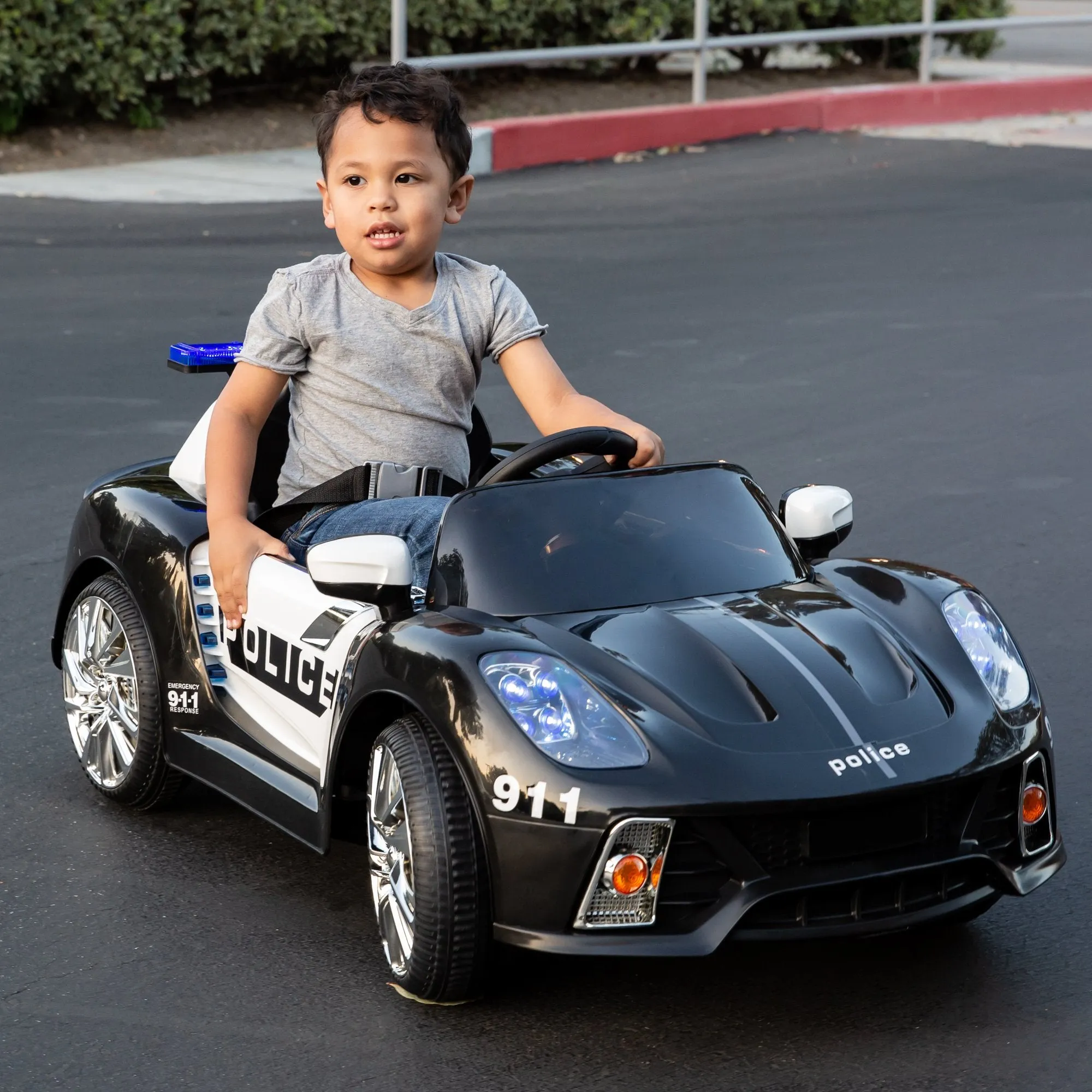 12V Kids Police Sports Car Ride-On w/ AUX Port, Parent Control, Sounds