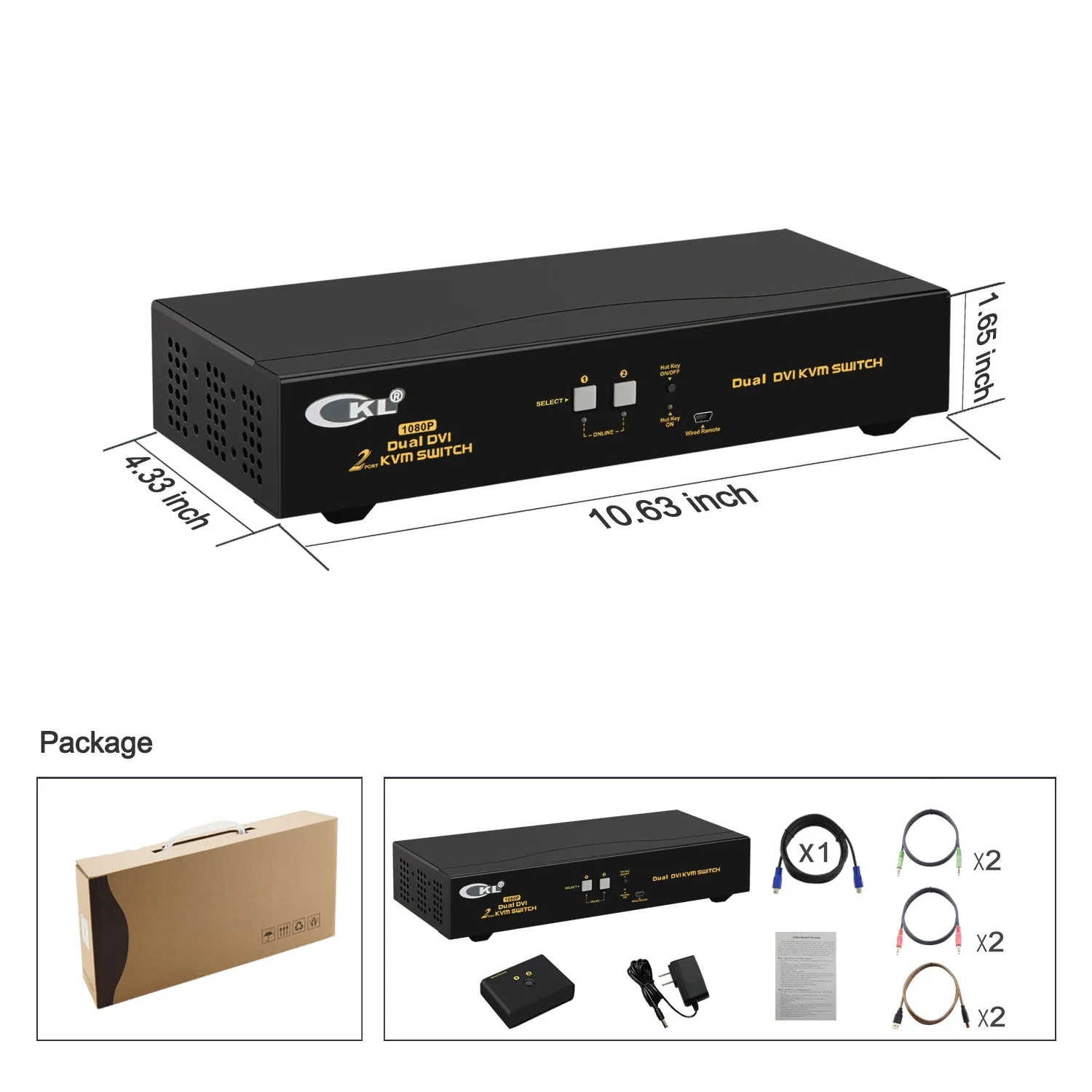 2 Port DVI KVM Switch Dual Monitor 1920x1080 CKL-922D