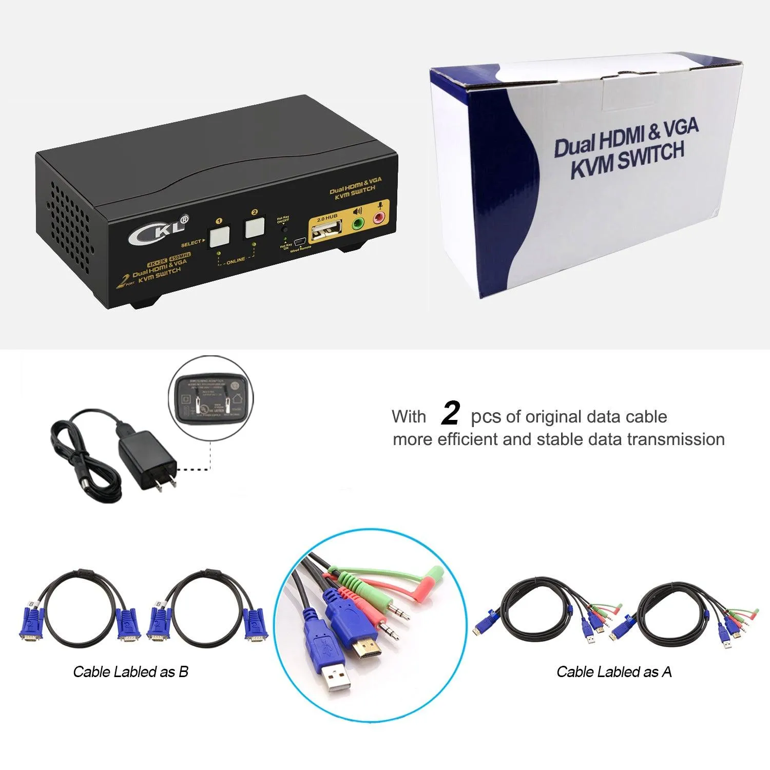 2 Port HDMI   VGA Dual Monitor KVM Switch  CKL-922HV