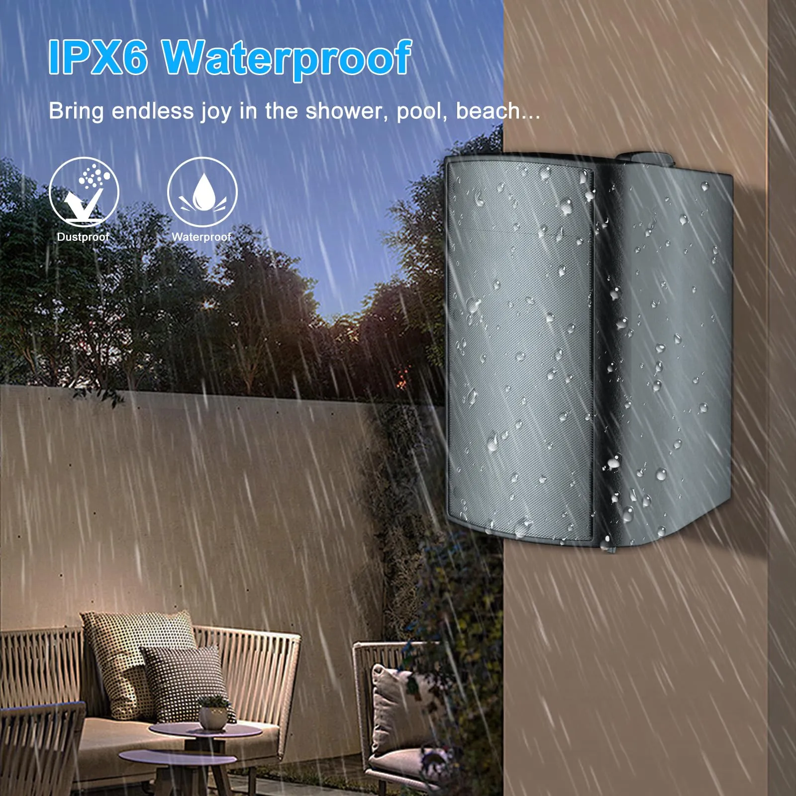 6.5" Bluetooth Outdoor Speakers 400 Watts 2-Way Waterproof Dustproof HE-HOS-601BT