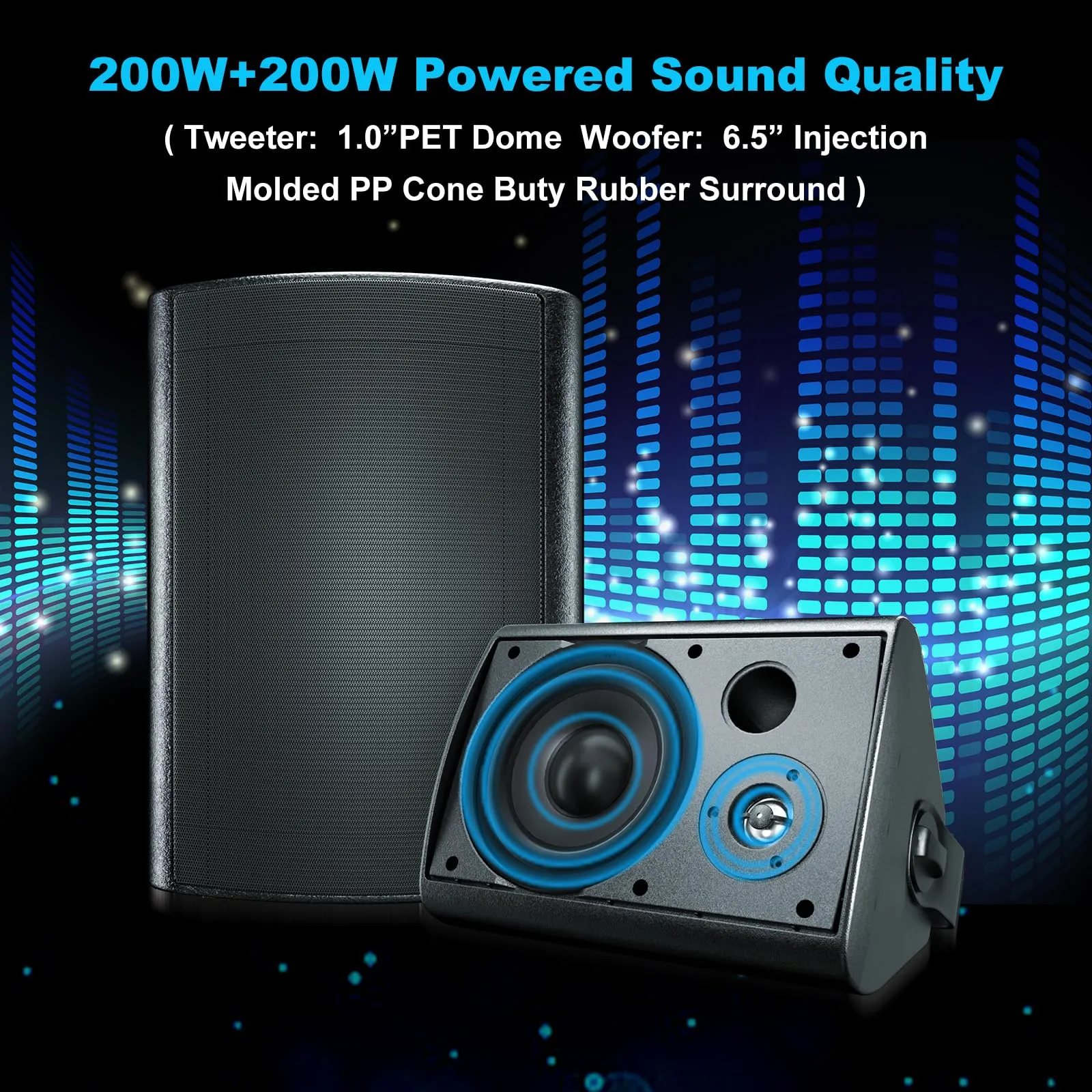 6.5" Bluetooth Outdoor Speakers 400 Watts 2-Way Waterproof Dustproof HE-HOS-601BT