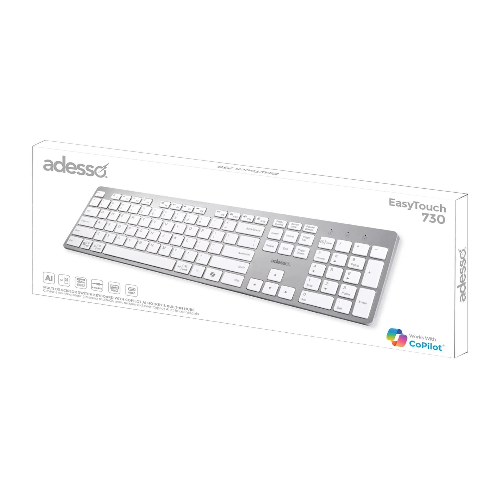 Adesso Multi-OS Scissor switch Desktop keyboard - White - 15-12856