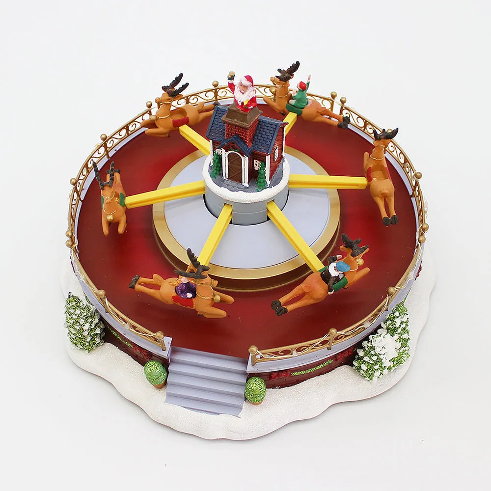 Animated Christmas Amusement Park Reindeer Carousel LED Lights Music