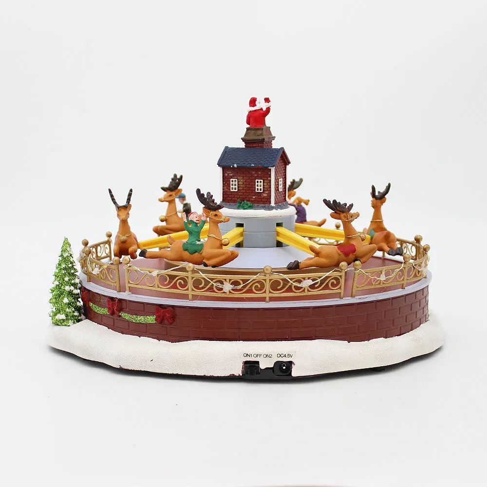 Animated Christmas Amusement Park Reindeer Carousel LED Lights Music