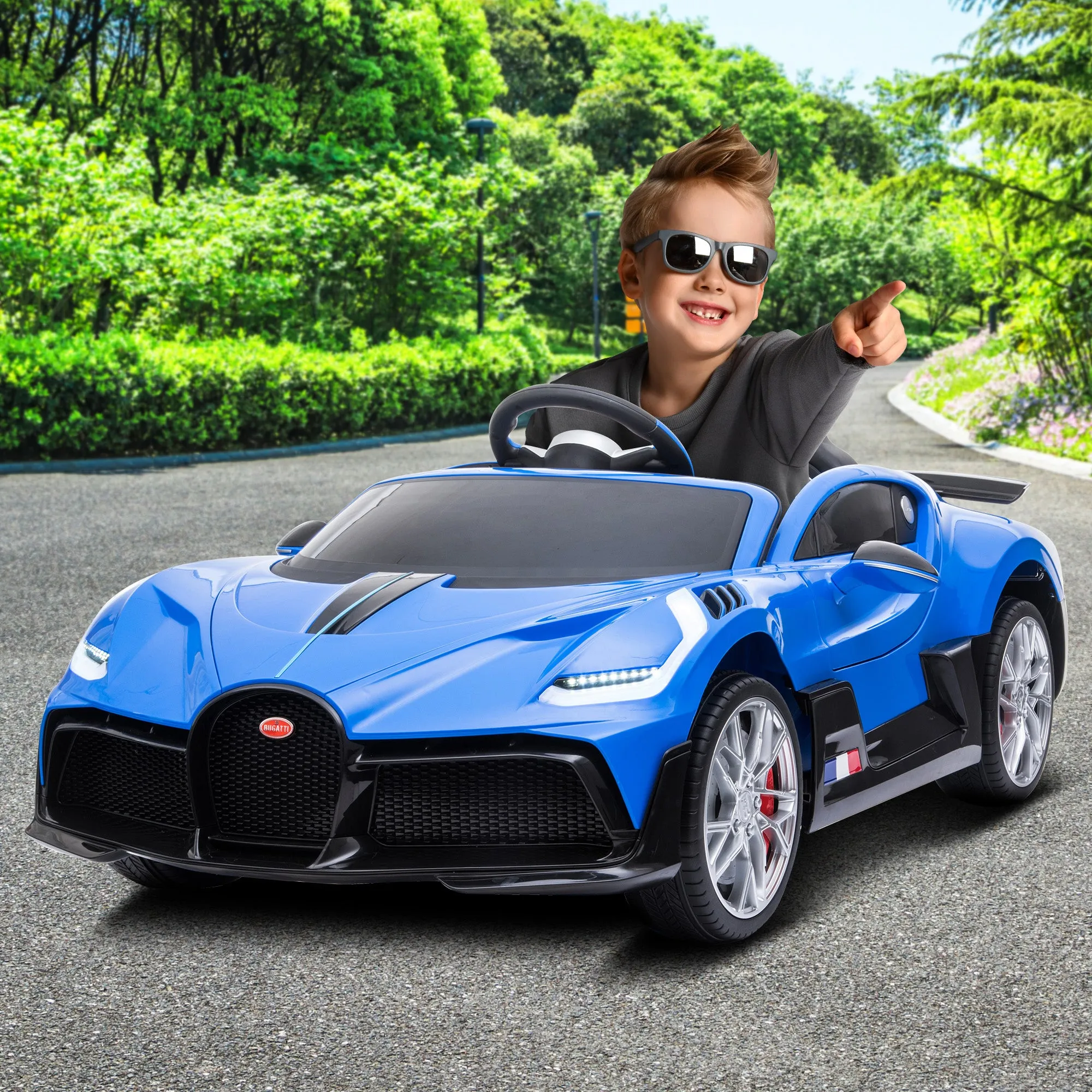 Blue Bugatti Divo Electric Ride On Car w/Remote, MP3, LED