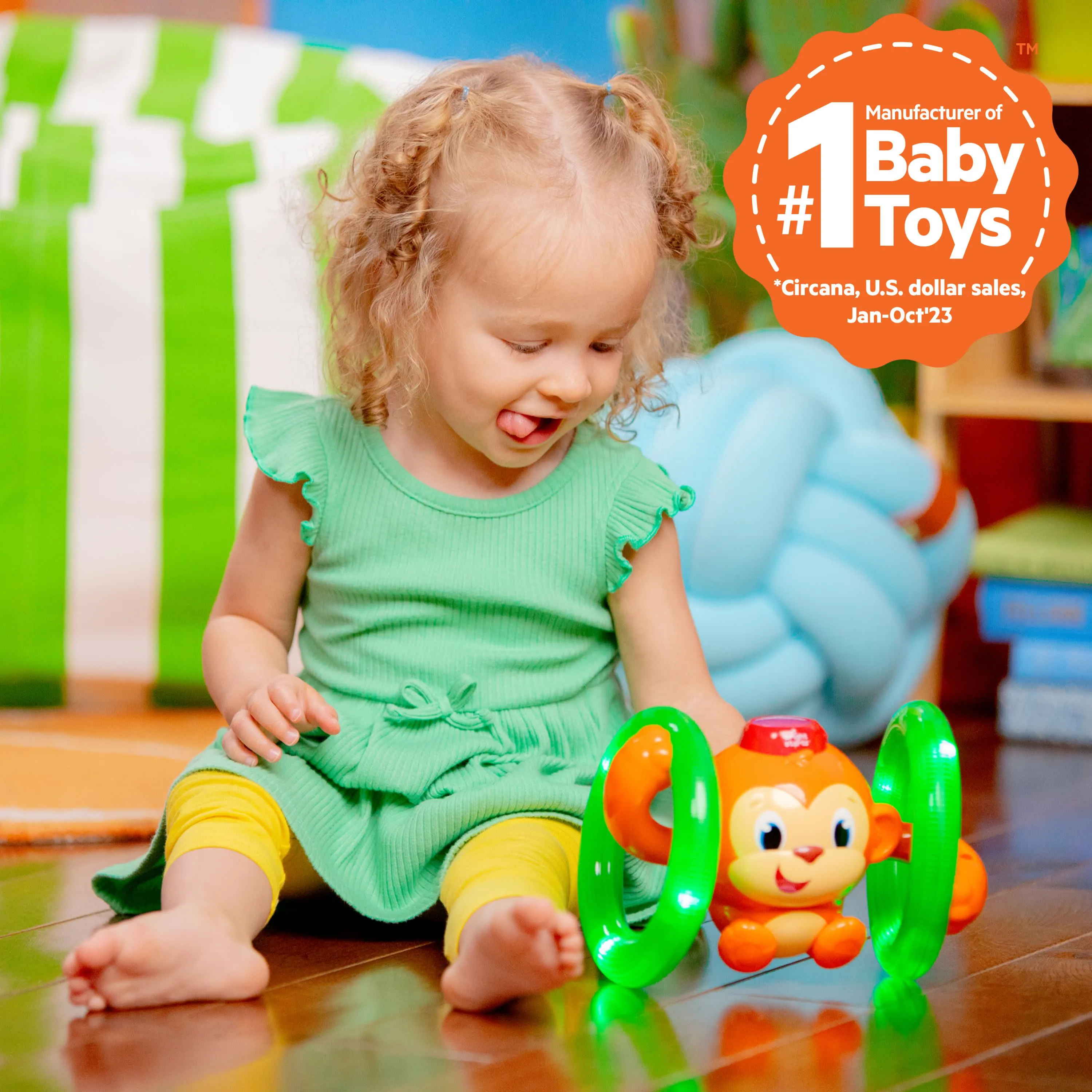 Bright Starts Roll & Glow Monkey Toy with Lights and Melodies