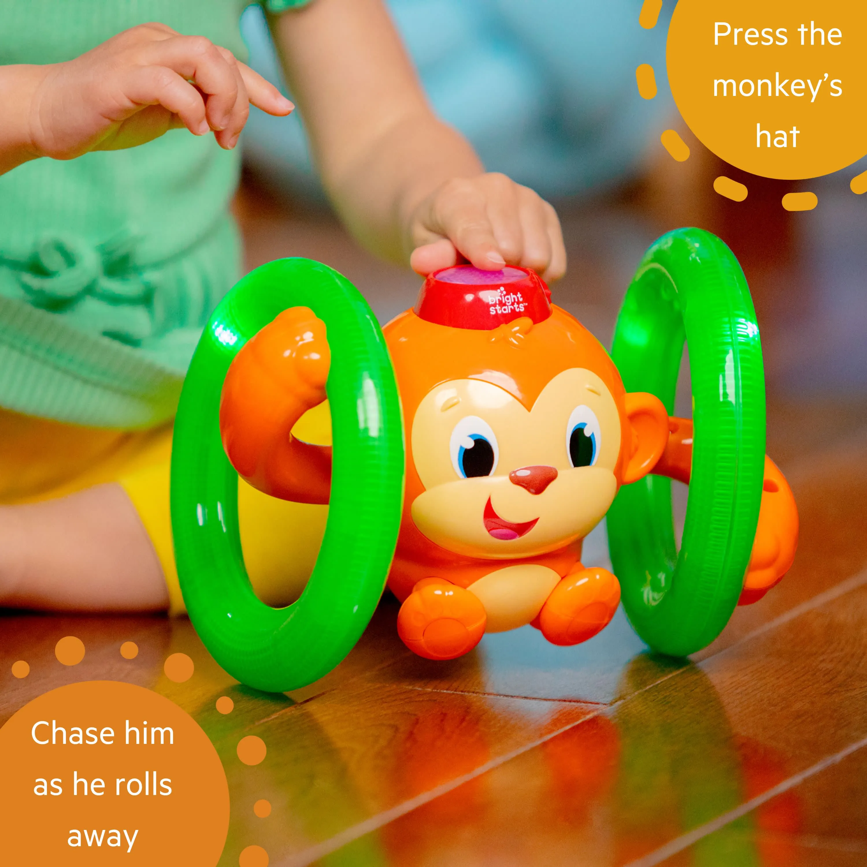 Bright Starts Roll & Glow Monkey Toy with Lights and Melodies