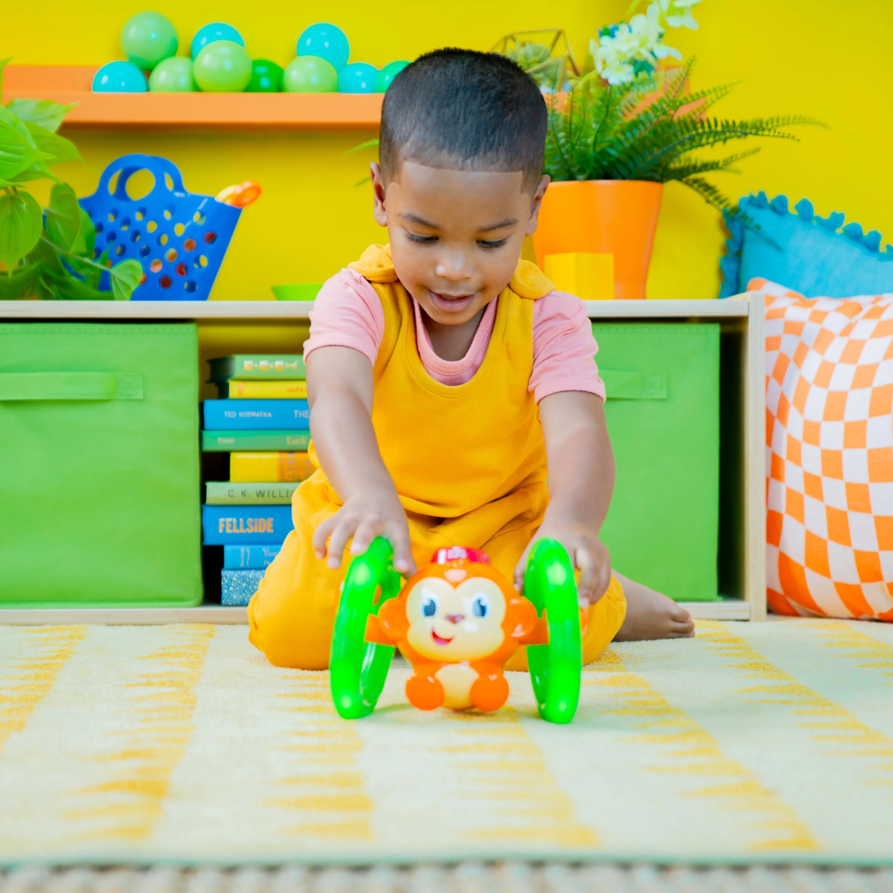 Bright Starts Roll & Glow Monkey Toy with Lights and Melodies