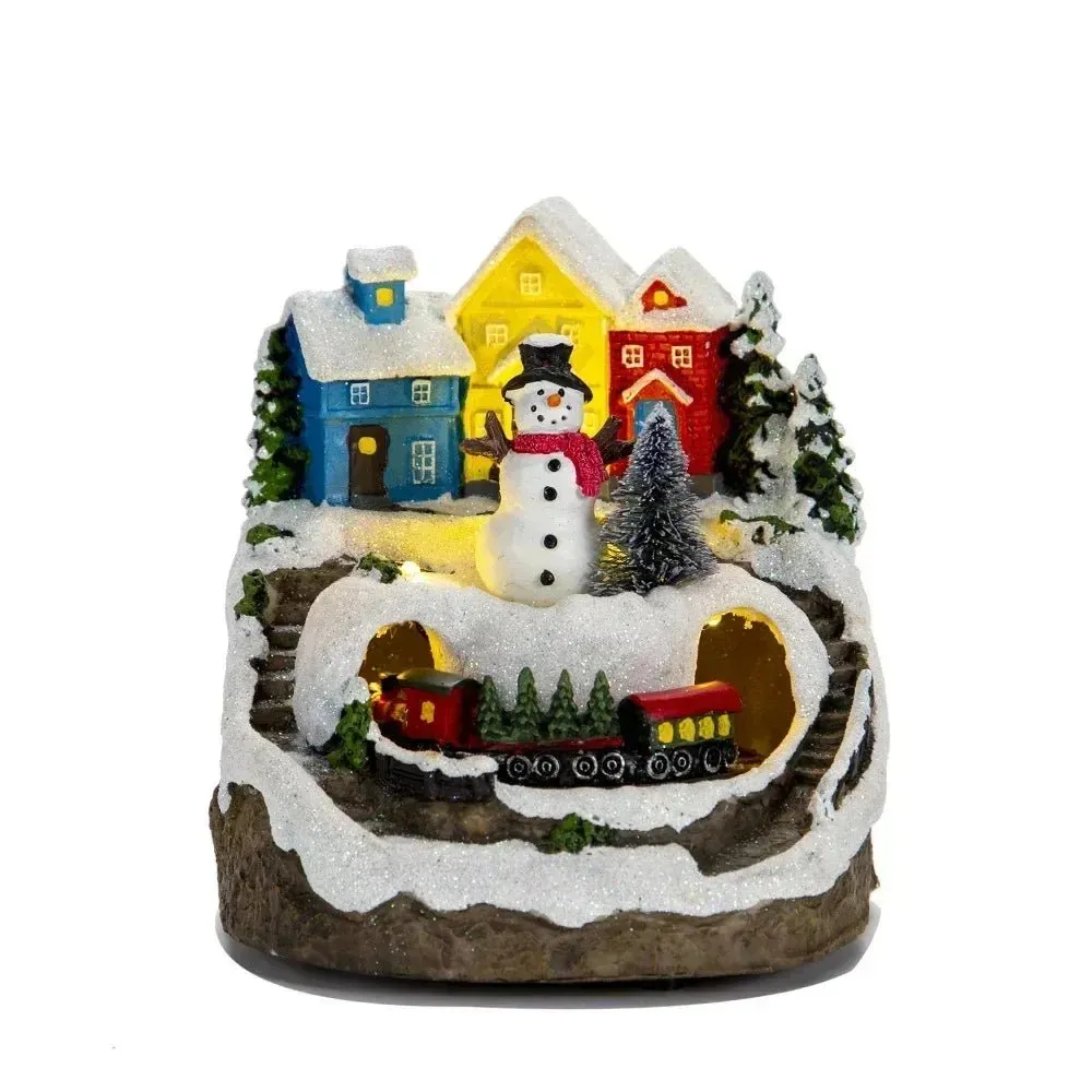 Christmas Figurine with Music & Lights – Snowy House Décor with Snowman for Delightful Holiday Gifts & Home Charm