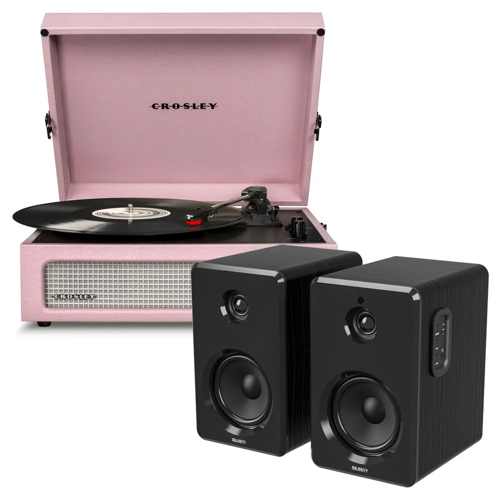 Crosley Voyager Bluetooth Portable Turntable - Amethyst   Bundled Majority D40 Bluetooth Speakers - Black