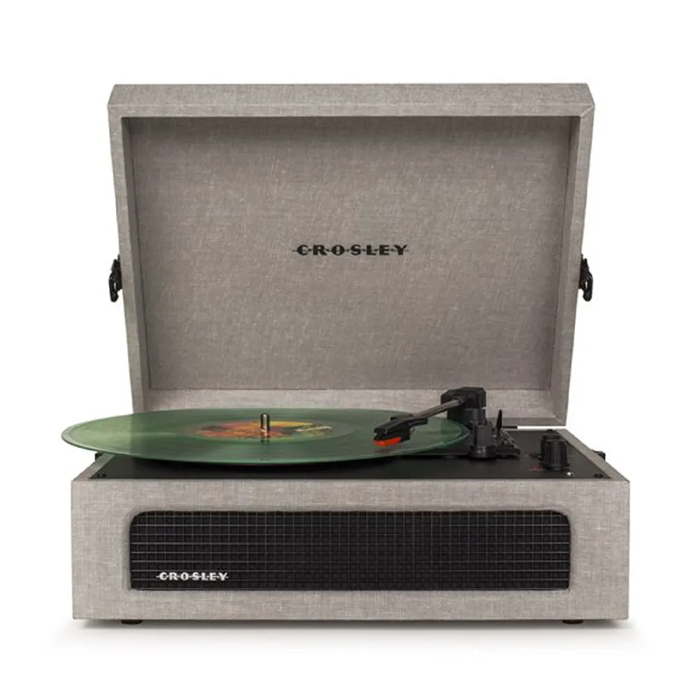 Crosley Voyager Bluetooth Portable Turntable - Grey   Bundled Record Storage Crate