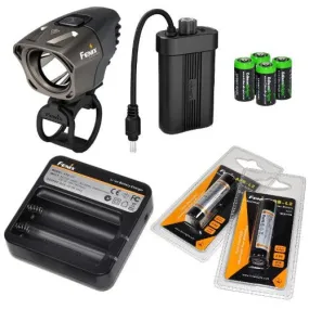 Fenix BT20 750 lumens Dual Distance Beam Cree LED 5 Mode Bike Bicycle Light with Fenix ARE-C1 Battery Charger, 2 X Fenix ARB-L2 18650 rechargeable batteries and 4 X EdisonBright CR123 Batteries bundle