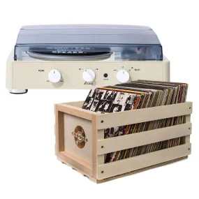 Gadhouse Brad MKII Record Player - Ivory   Bundled Record Storage Crate