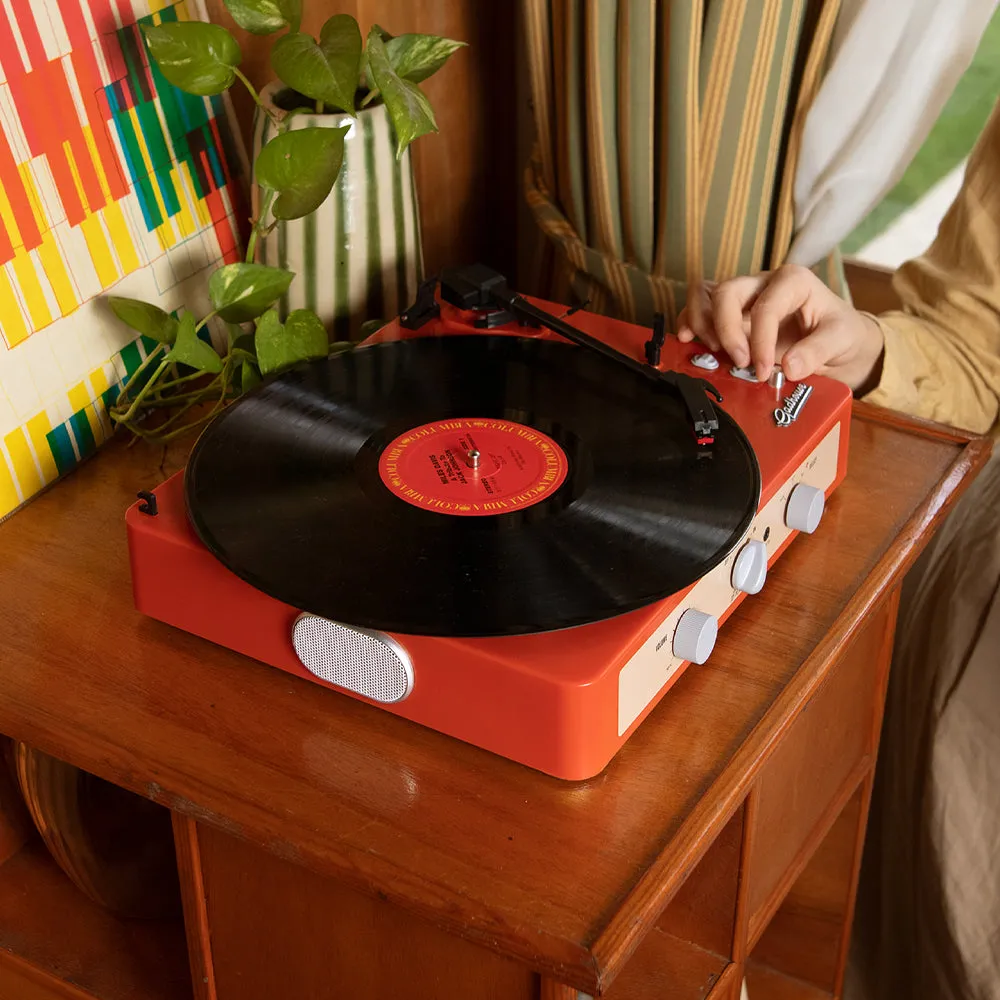 Gadhouse Brad MKII Record Player - Tangerine   Bundled Crosley Record Storage Display Stand