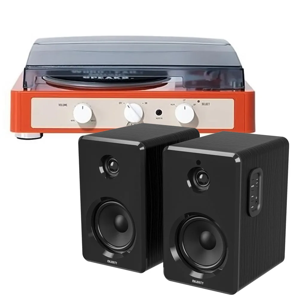 Gadhouse Brad MKII Record Player - Tangerine   Bundled Majority D40 Bluetooth Speakers