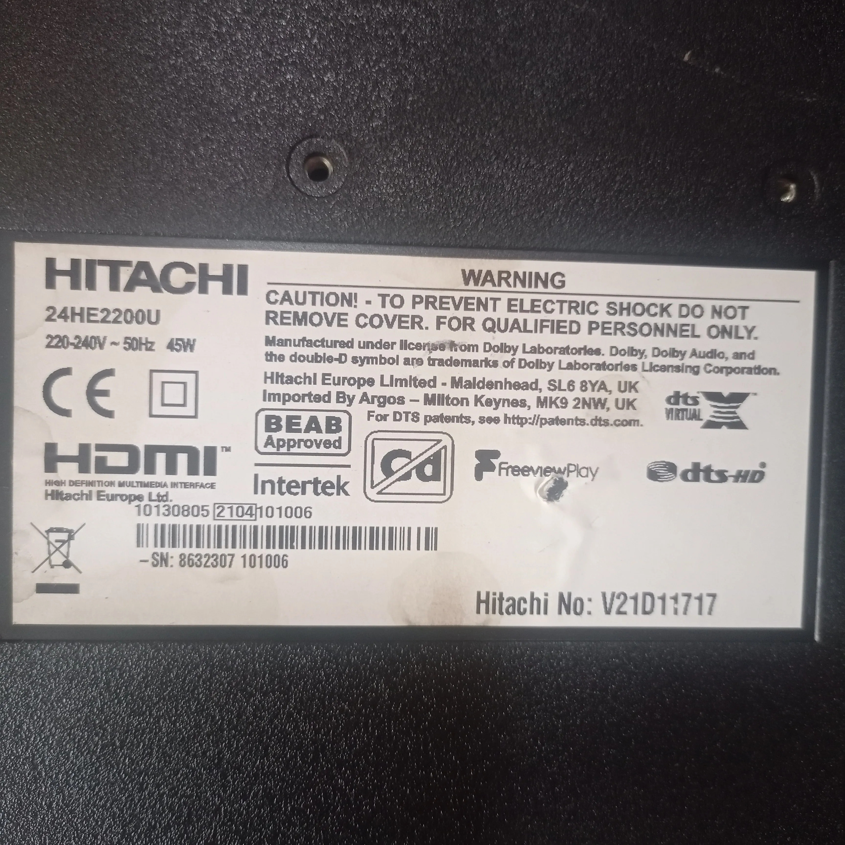 Hitachi 24 Inch 24HE2200U Smart Full HD LED TV (Built-in WiFi, Screen mirroring) - London Used