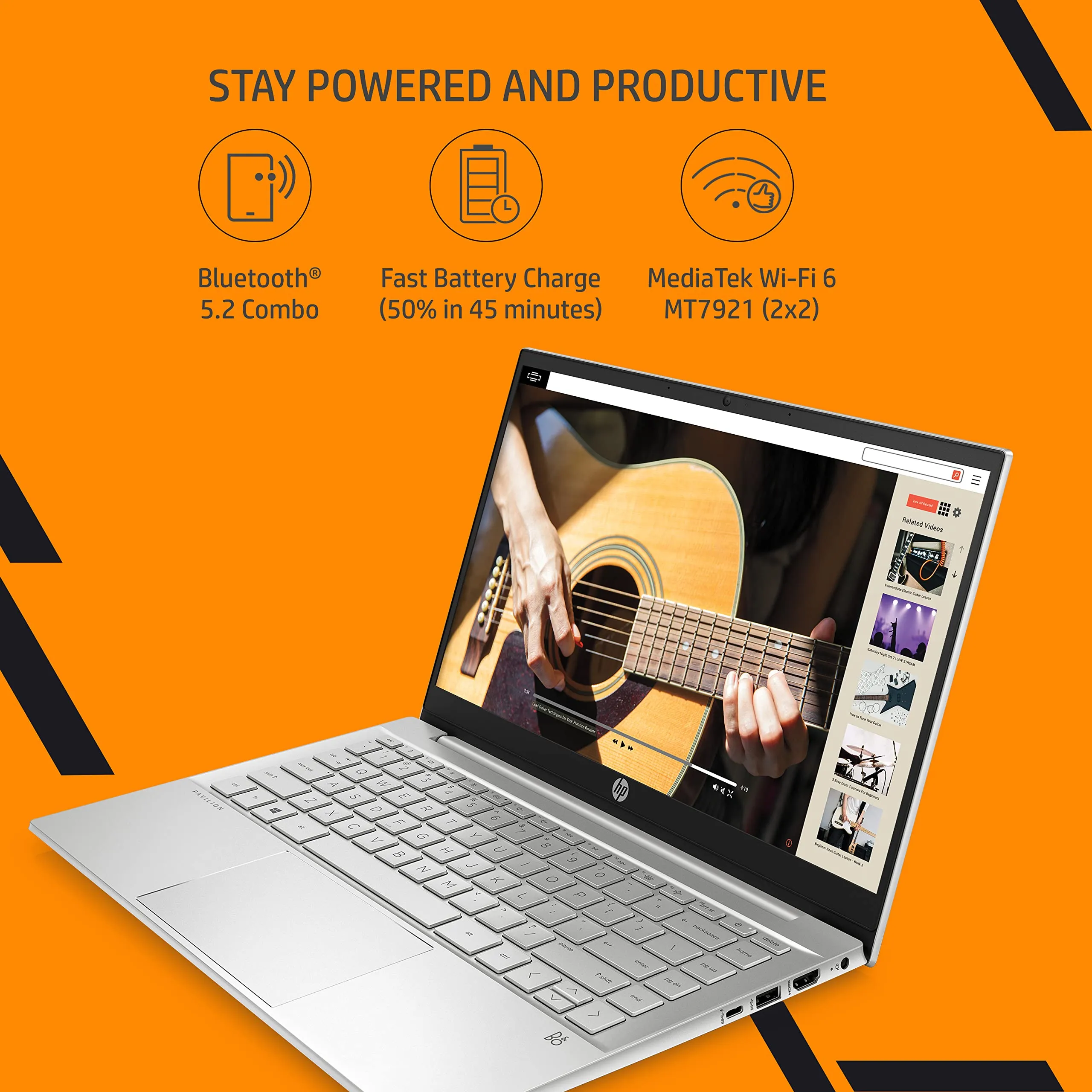 HP Pavilion 14, AMD Ryzen 5-5625U 8GB RAM/512GB SSD 14inches/35.6 cm FHD, IPS Micro-Edge Display/Radeon Graphics/Alexa/B&O Audio/Fast Charge/Win11 Home/MS Office 2021, 14-Ec1003au Windows 11 Home