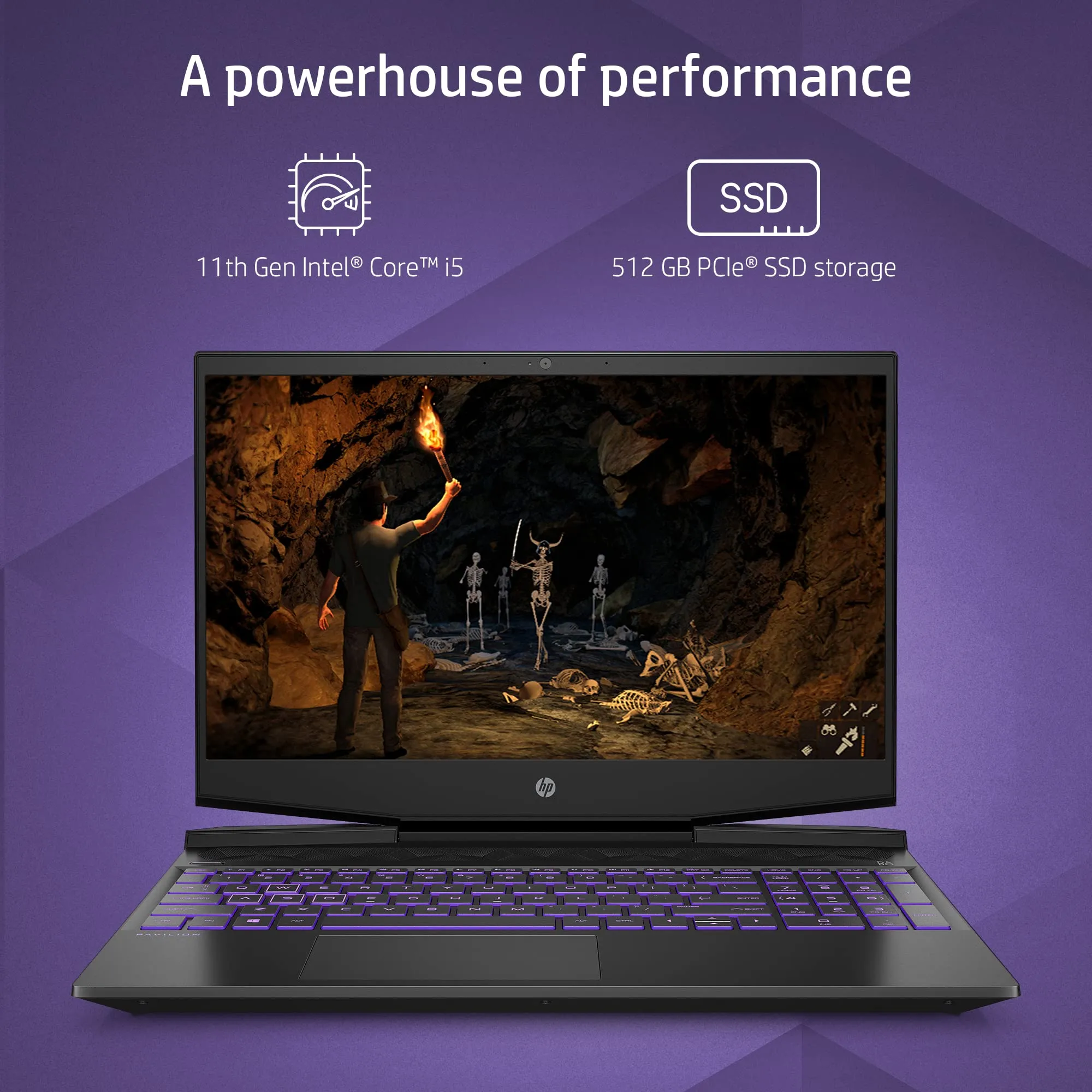 HP Pavilion Gaming 11th Gen Intel Core i5 15.6"(39.6cm) FHD Gaming Laptop (8GB RAM/512GB SSD/RTX 3050 4GB Graphics/144 Hz/B&O/Windows 10 Home/MS Office/2.23Kg), 15-dk2012TX, Black