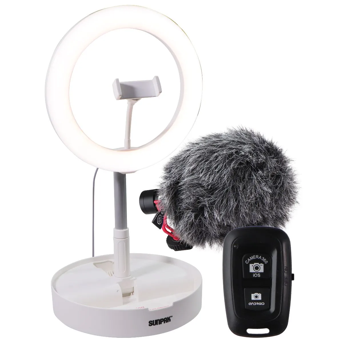 Sunpak - Folding Vlogging Kit with Boya Cardioid Microphone Large LED Ring Light